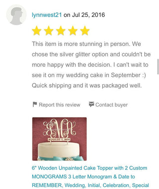 Wedding Cake Topper - Wooden Unpainted Cake Topper with 2 Custom MONOGRAMS 3 Letter Monogram & Date to REMEMBER (4114