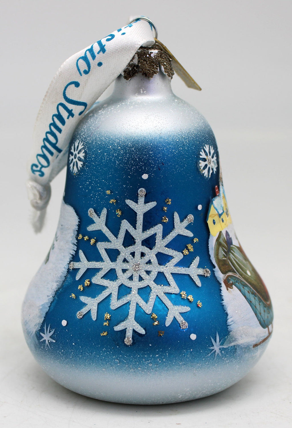 One-of-a-Kind Santa on Sleigh Bell Glass Ornament 3.5