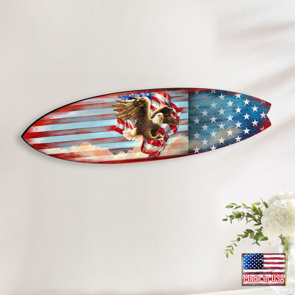 Patriotic American Flag Surfboard Coastal Door Art by D. Gelsinger - American Christmas Decor - 8490108HS