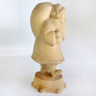 One-of-a-Kind Santa Claus carrying Bag on Stoop Wood Carved Figurine 14