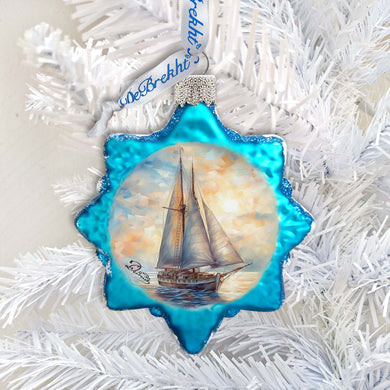 Coastal Decorations Sailboat Keepsake Glass Ornaments by G. Debrekht - Coastal Holiday Decor - 777401