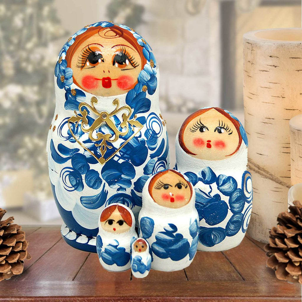 Fine China Matreshka Nesting Hand-Painted Doll Set of 5 by G. DeBrekht - Christmas Decor - 140132
