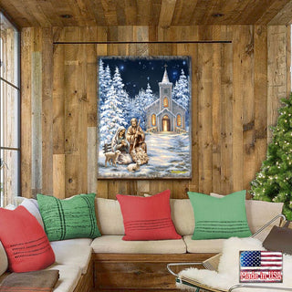 Nativity at the Chapel Night Sky Wooden Wall Art by D. Gelsinger - Nativity Holiday Decor - 95672B-DG