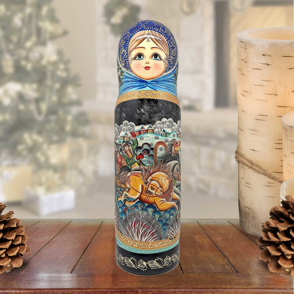 Sleigh Ride Hand-Painted Wooden Bottle Holder, Wine Box, Tall Gift Box by G. DeBrekht - Christmas Decor - 190091