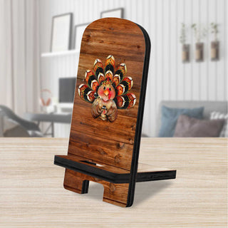 Happy Turkey Cell Phone Stand Halloween Decor Wood Mobile Tablet Holder Charging Station Organizer by Jamie Mills-Price - 892038-MP