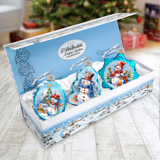 Snowmen Mercury Glass Ornaments Set of 3 by G. Debrekht - Christmas Santa Snowman Decor - 770148S3