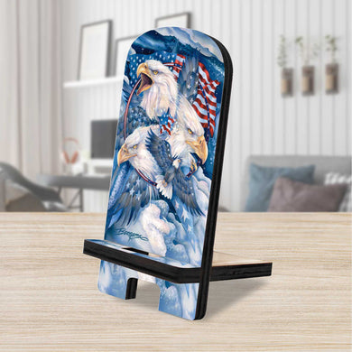 Allegiance Patriotic Eagles Cell Phone Stand - Wood Mobile Tablet Holder Charging Station Organizer - 892093-JB