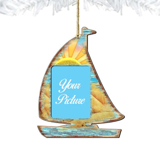 Sailboat Coastal Picture Frame Ornaments - Ornament for Photo - Coastal Holiday Decor - 8198524PF