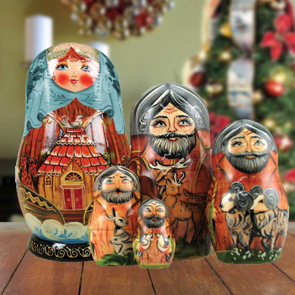 Noah's Ark Matreshka Nesting Hand-Painted Doll Set of 5 by G. DeBrekht - Nativity Holiday Decor - 130211
