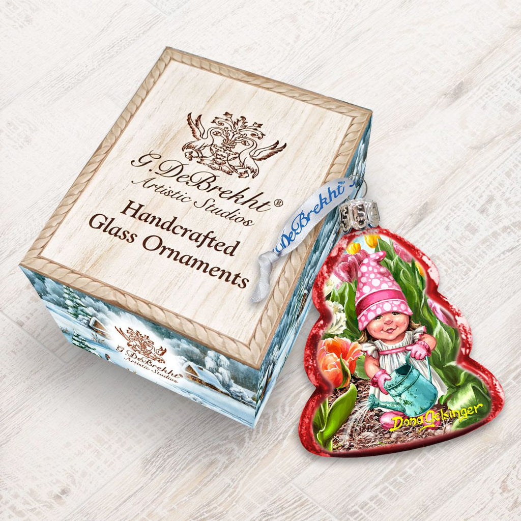 Spring Blossom Gnome Dwarf Mercury Glass Ornament by D. Gelsinger - Christmas Decor - 778107-DG