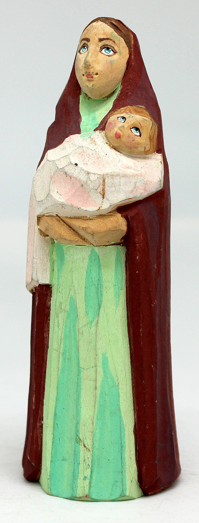 One-of-a-Kind Mary and Child WOODCARVED Handpainted Figurine 5.5