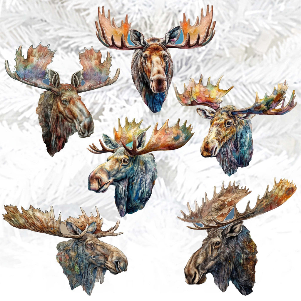 Majestic Moose Clip-On Eco Wood Decorative Ornaments Set of 6 by G. Debrekht - Wildlife Decor - 8090108C-S6