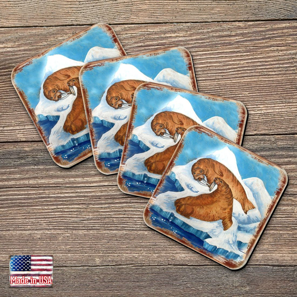 Sea Lions Wooden Cork Coasters Gift Set of 4 by Nature Wonders - Coastal Wildlife Decor - 95377C-S4