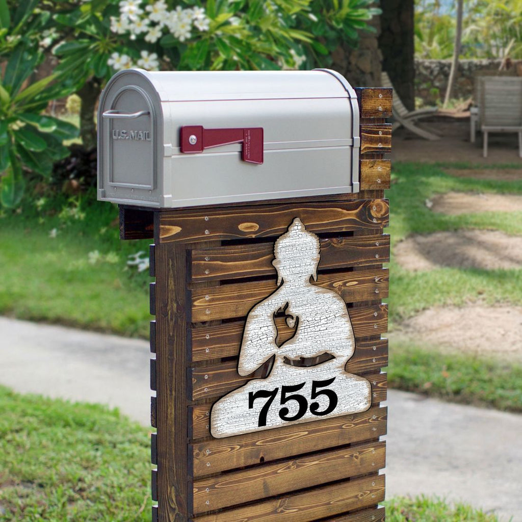 Buddha Wooden Custom House Number Sign - Love Family Kids Decor - Handcrafted Wooden Address Sign - MA98435