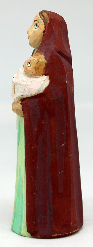 One-of-a-Kind Mary and Child WOODCARVED Handpainted Figurine 5.5