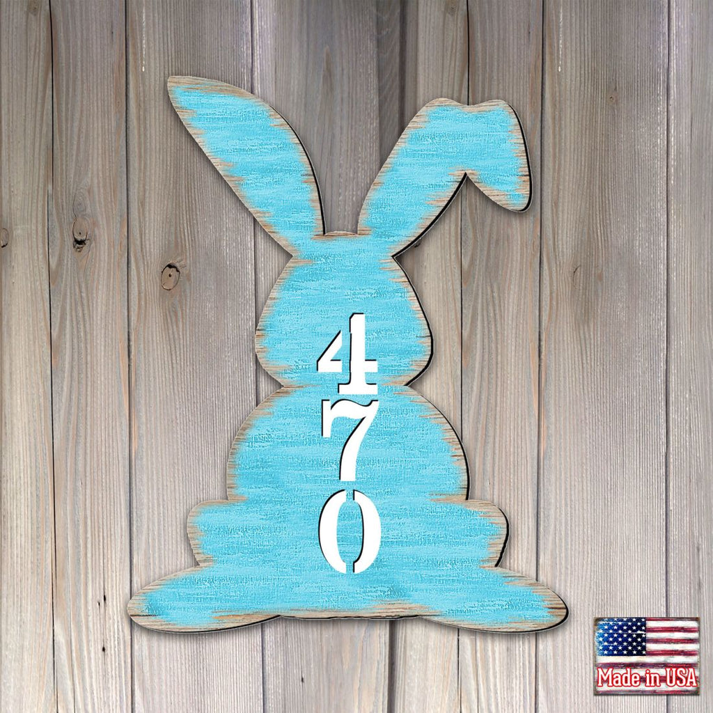 Bunny Easter Vertical Personalized House Number Sign - Easter Spring Decor - Handcrafted Wooden Address Sign - MA981343