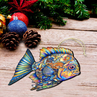Beach Themed Ornaments - Cerulean Serenity Fish Wooden Ornaments by G.Debrekht Coastal Holiday Decor - 8688304