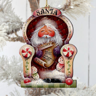 Santa Checking His List Wooden Ornaments by Jamie Mills-Price Christmas Santa Snowman Decor - 8611068-3-MP