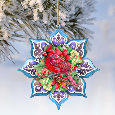 Cardinal Snowflake Wooden Ornaments by G. Debrekht - Nature Wildlife Decor - 8688411