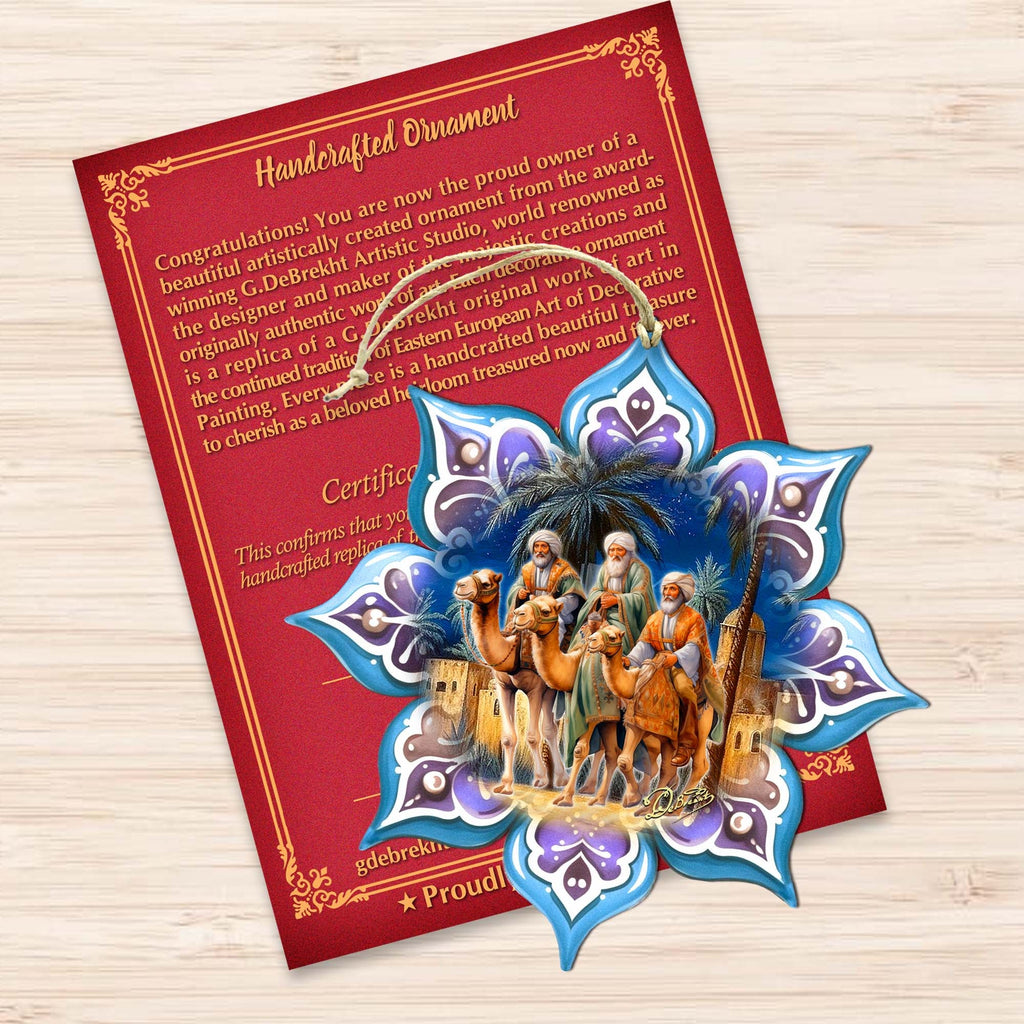 Three King's Journey Snowflake Wooden Ornaments by G. Debrekht - Nativity Holiday Decor - 8688438