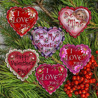 Hearts of Love Clip-On Eco Wood Decorative Ornaments Set of 6 - Family Love Decor - 8090128C-S6