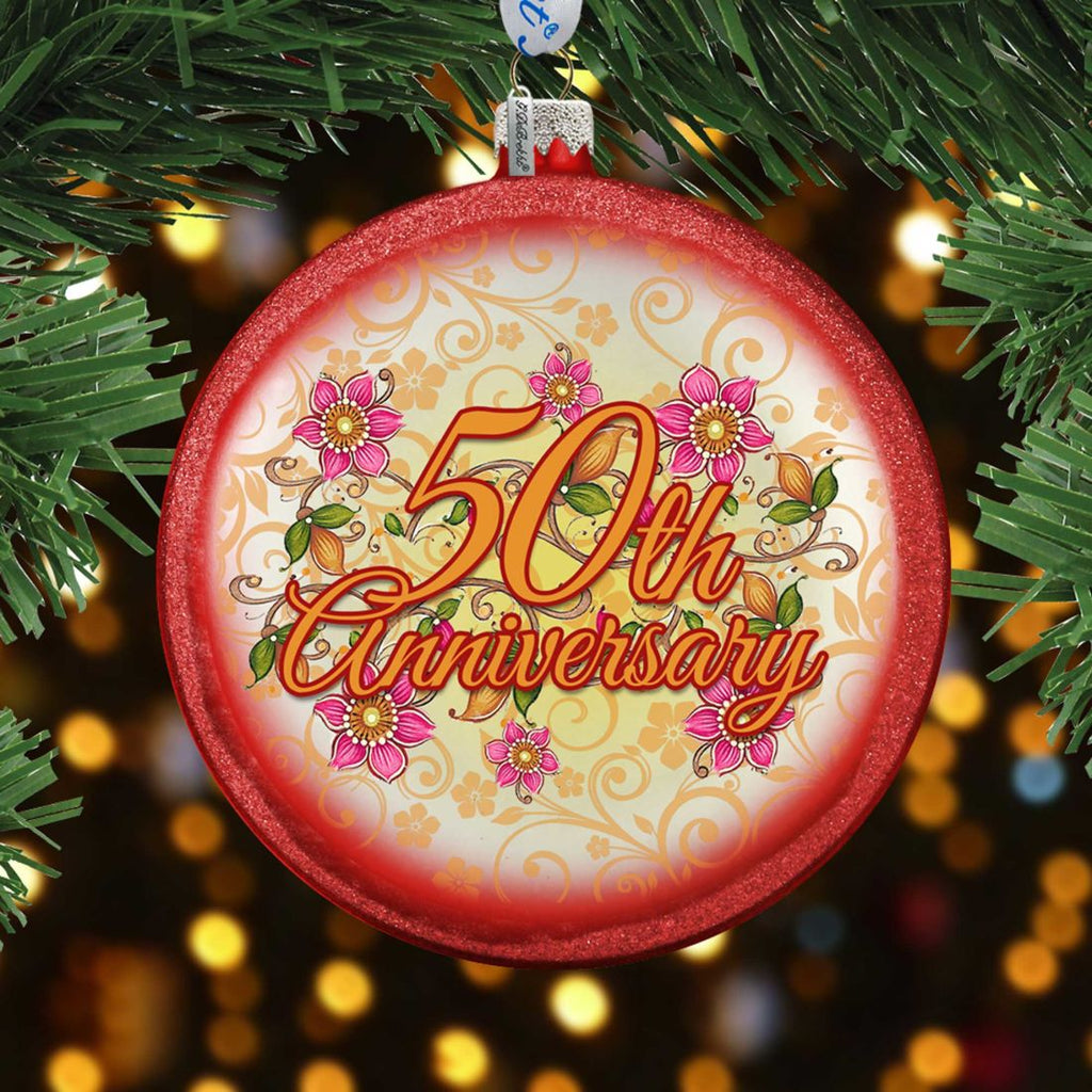 50th Wedding Anniversary Glass Ornament by G. Debrekht - Christmas Decor - 744-041