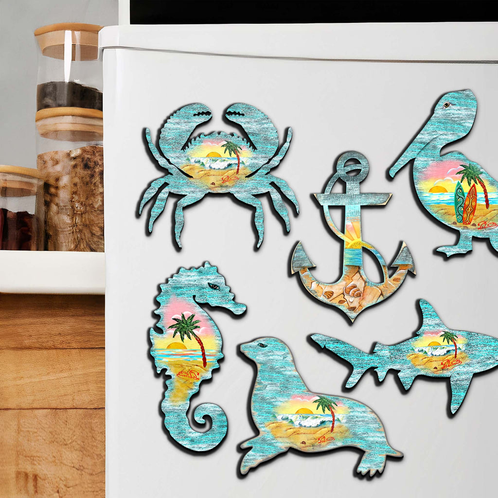 Coastal Creatures Decorative Eco Wood Magnets Set of 6 by G. Debrekht - Coastal Decor - 8090062G-S6