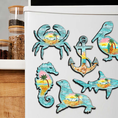 Coastal Creatures Decorative Eco Wood Magnets Set of 6 by G. Debrekht - Coastal Decor - 8090062G-S6