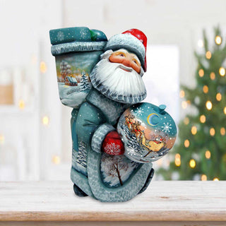 Christmas Snowman Santa with Ball Hand-Painted WOODCARVED Figurine by G. DeBrekht - Christmas Decor - 821457-2