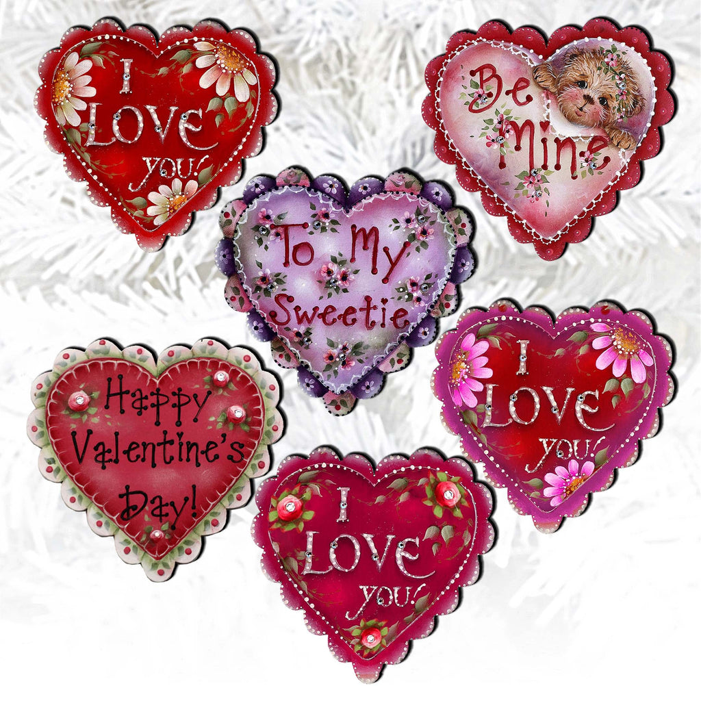 Hearts of Love Clip-On Eco Wood Decorative Ornaments Set of 6 - Family Love Decor - 8090128C-S6
