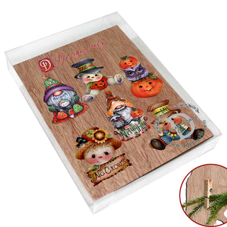 Hello Fall - Pumkin, Scarecrow, Gnome Clip-On Eco Wood Decorative Ornaments Set of 6 by Jamie Mills-Price - Thanksgiving Decor - 8090047C-MP-S6