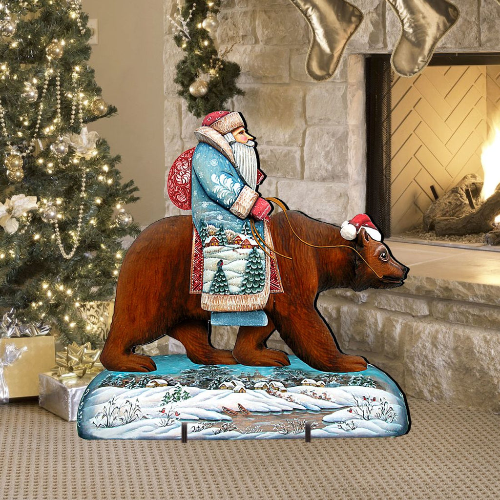 Grizzly Bear Santa Holiday Outdoor Scene by G. DeBrekht - Christmas Decor - 8151128F
