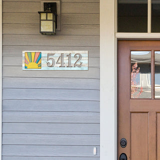 Address Sign - House Numbers for Housewarming - Sunrise Wooden Plaque - Custom Home Sign - MA989821B