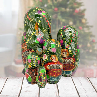 Christmas Tree Santa Matreshka Nesting Hand-Painted Doll Set of 5 by G. DeBrekht - Christmas Decor - 110092