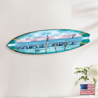 Seabirds Pelicans Surfboard Coastal Door Art by G. DeBrekht - Coastal Sea-Life Decor - 8490106HS
