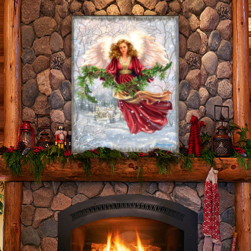 Snowfall Angel Art Wooden Wall Art by D. Gelsinger - Nativity Holiday Decor - 95681B-DG