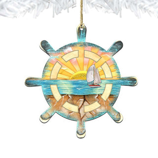 Captain Wheel Wooden Ornaments by G. DeBrekht - Coastal Holiday Decor - 8198536