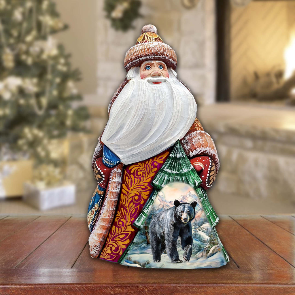 Mystical Grizzly Santa Hand-Painted WOODCARVED Figurine by G. DeBrekht - Christmas Santa Snowman Decor - 8208015