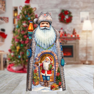 Santa's Silent Delivery Santa Hand-Painted WOODCARVED Masterpiece by G. DeBrekht - Christmas Santa Snowman Decor - 210237SE