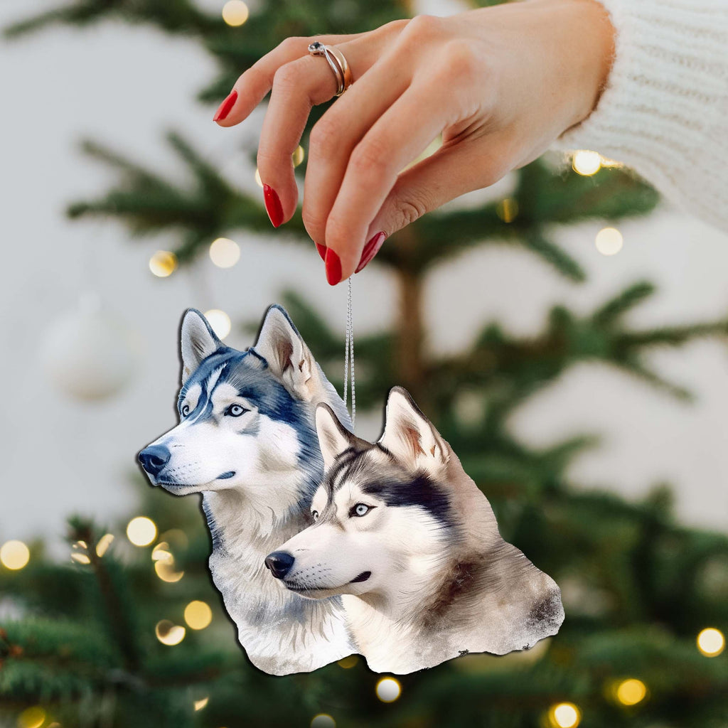 Spirited Alaskan Husky Wooden Ornaments by G.Debrekht - Wildlife Holiday Decor - 8710115-1