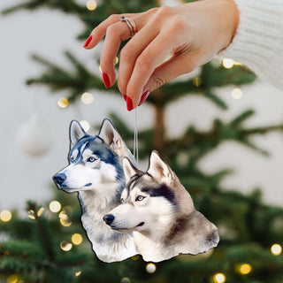 Spirited Alaskan Husky Wooden Ornaments by G.Debrekht - Wildlife Holiday Decor - 8710115-1