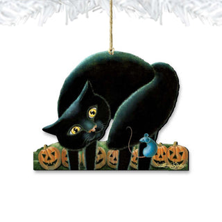 Spooky Cat Wooden Ornaments by Laura Seeley - Thanksgiving Halloween Decor - 8512056-LS