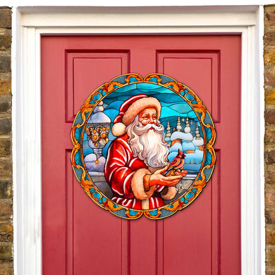 Santa with Red Cardinal Holiday Door Decor by G. Debrekht - Santa Snowman Decor - 8652807H