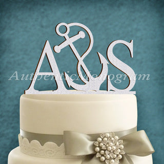 Wedding Cake Topper - Two Letter Anchor Cake Topper - Wooden Unpainted - Family Gift - Celebration Party decoration
