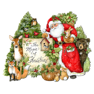 Woodland Playing Santa Door Decor by Susan Winget - Christmas Santa and Snowman Decor - 8471103H-SW