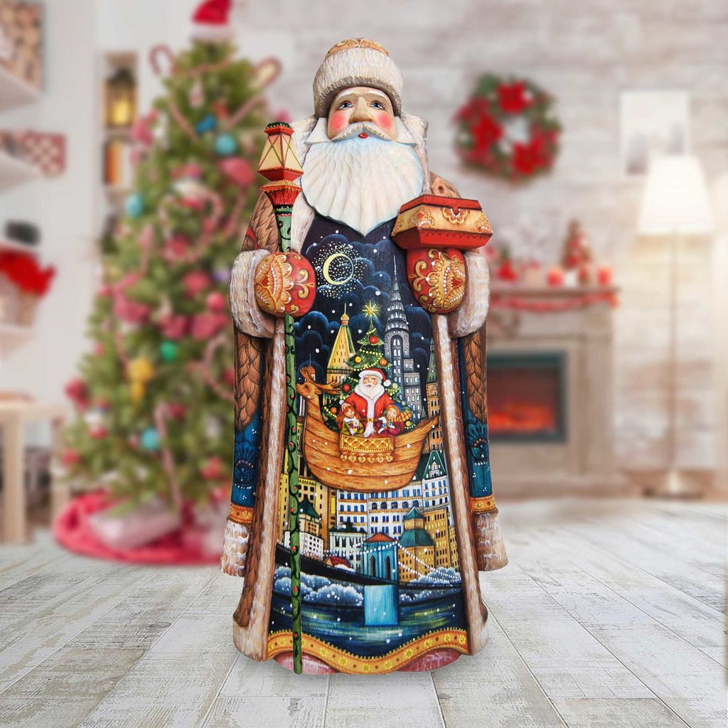 Christmas in City Santa Hand-Painted WOODCARVED Masterpiece by G. DeBrekht - Nativity Holiday Decor - 215631