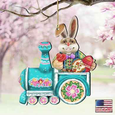 Village Train Ride Bunny Wooden Ornaments by G. DeBrekht - Easter Spring Decor - 8129211-2