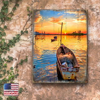 Sorrell Sunset Boat Wood Wooden Coastal Wall Art by Nature Wonders - Coastal Sea-Life Decor - 95228B