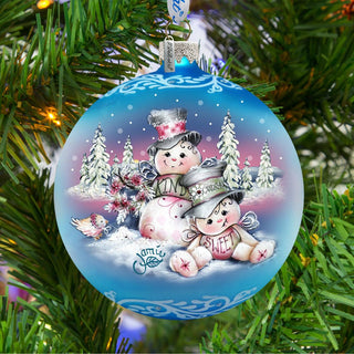Kind Sweet Snowman Family Glass Ornament by Jamie Mills-Price - Christmas Santa Snowman Decor - 71201-0113