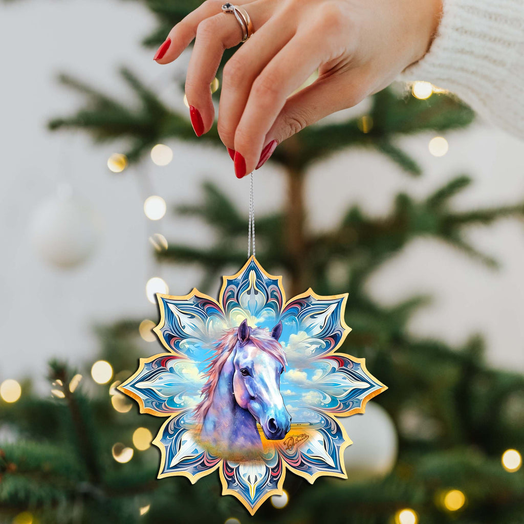 Horses Snowflake Eco Wood Ornaments Set of 3 by G. Debrekht - Nature Wildlife Decor - 8090151-S3